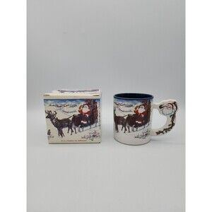 Santa's Sleigh Snowy Country Scene Flowers Inc 1993 10 Oz Coffee Mug in Box